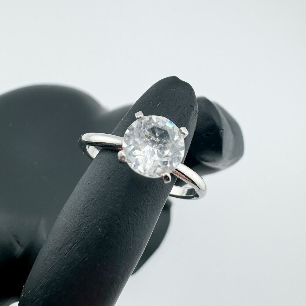 Vintage 925 Sterling Silver Solitaire CZ Cocktail Ring Retro Glam Minimalist